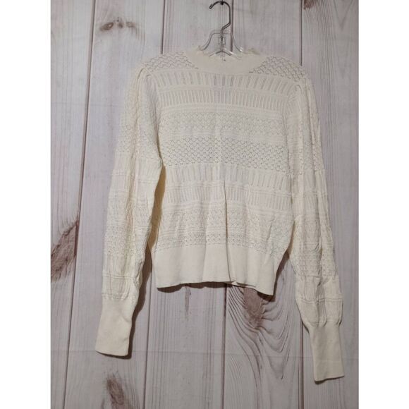 Abercrombie and Fitch Sweater Junior Large Cream Knit Ruffle Neck - Picture 1 of 8
